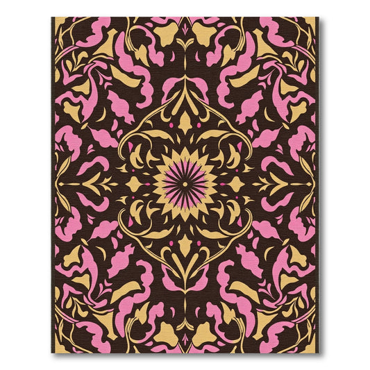 Pink Gold Floral Medallion Dark Rug