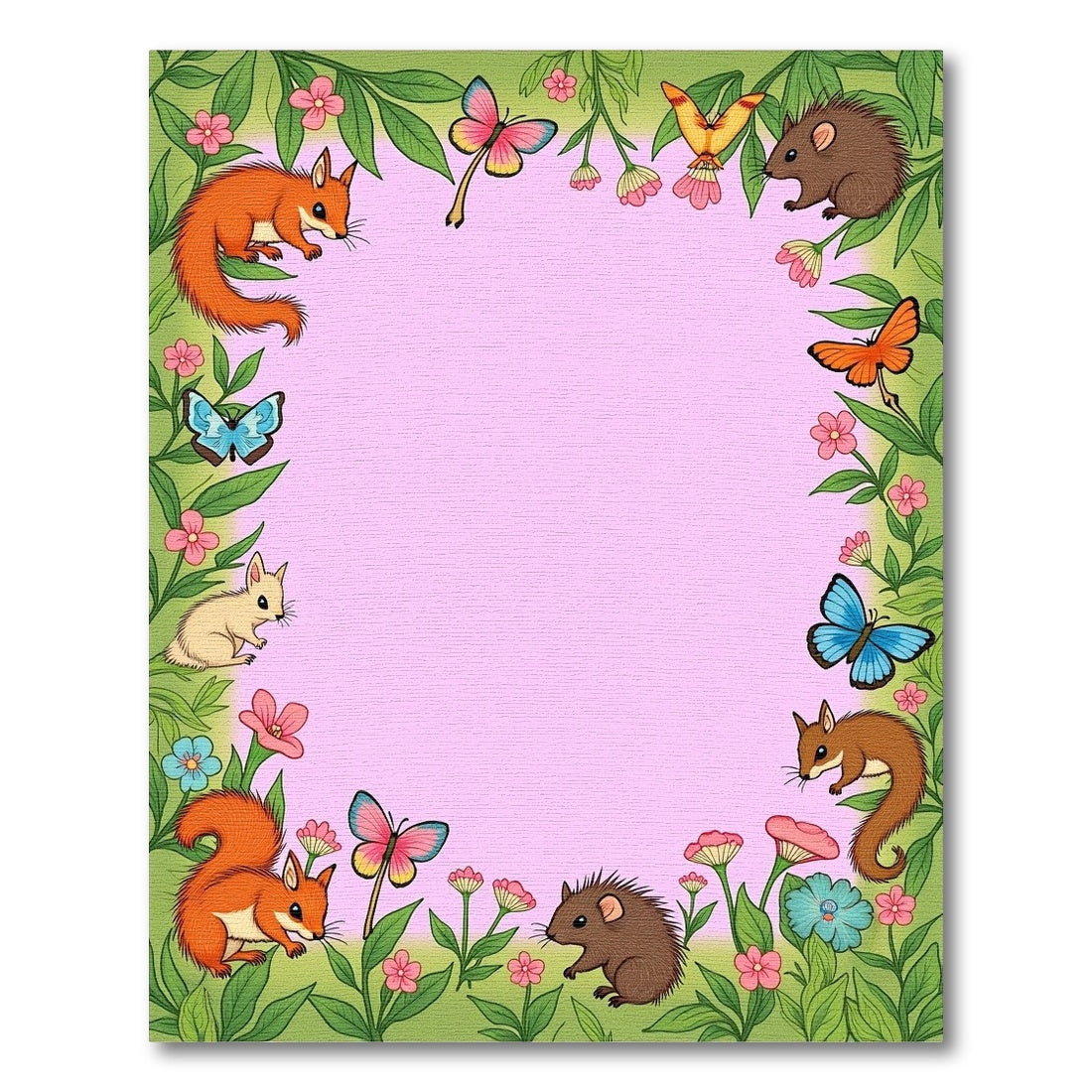 Woodland Creatures and Butterflies Border Rug