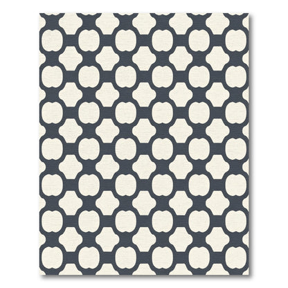 Cream Blue Interlocking Geometric Lattice Rug