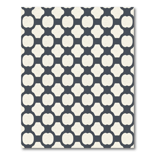 Cream Blue Interlocking Geometric Lattice Rug