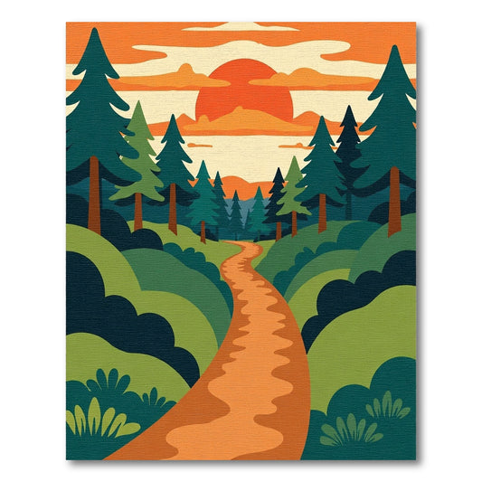 Sunset Pine Forest Winding Path Rug