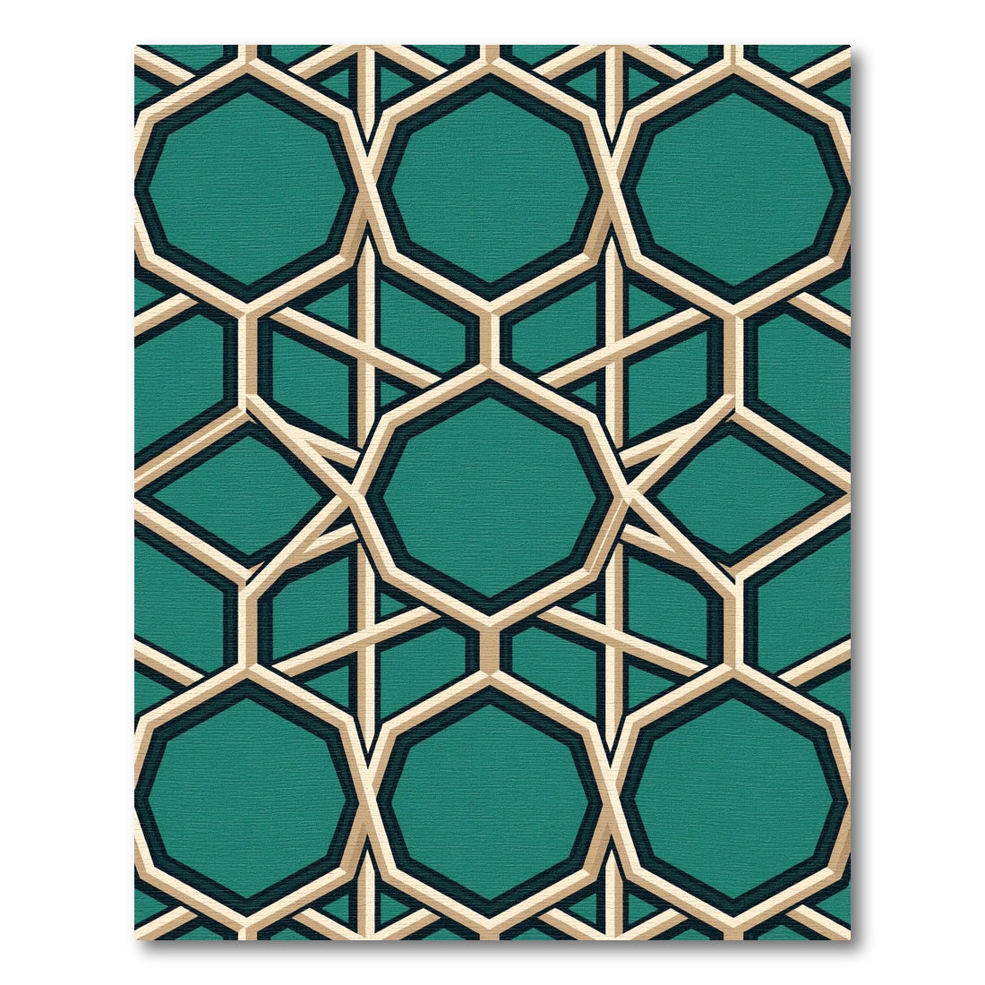 Teal Geometric Octagon Interlocking Lattice Rug