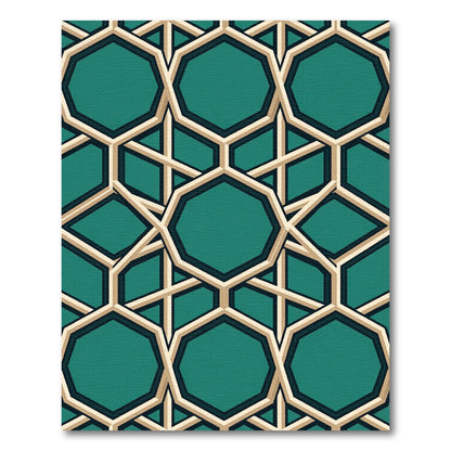 Teal Geometric Octagon Interlocking Lattice Rug