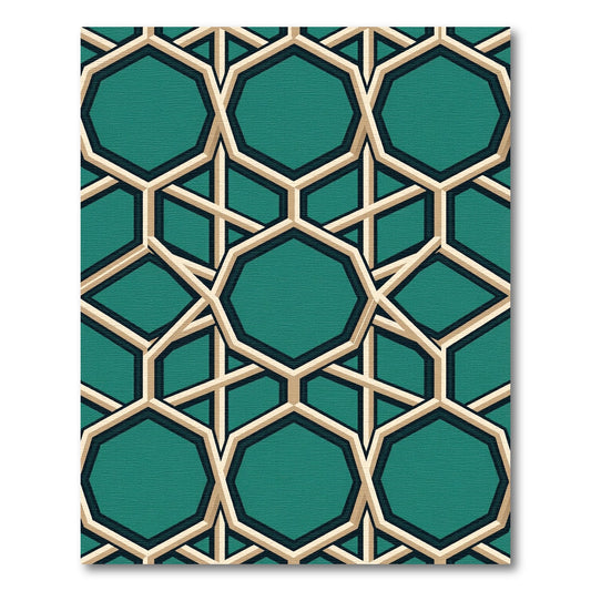 Teal Geometric Octagon Interlocking Lattice Rug