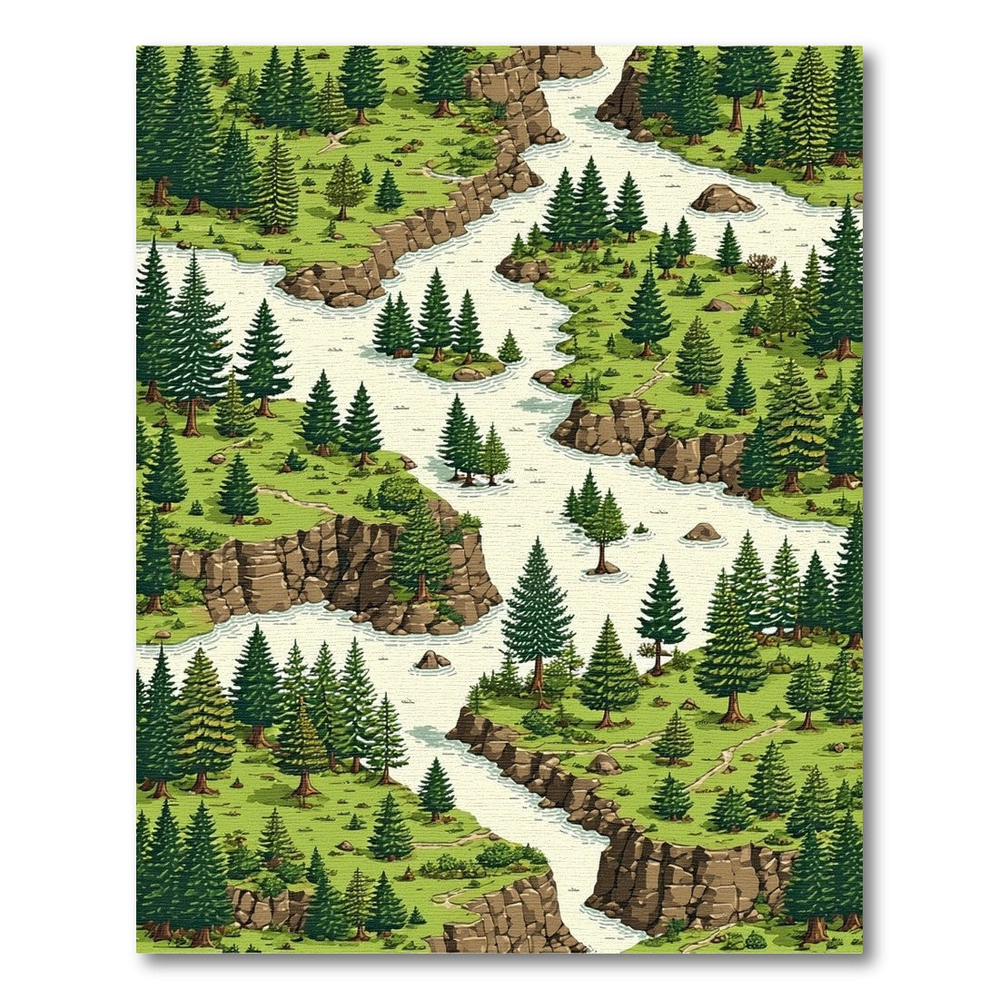 Lush Pine Forest River Canyon Rug