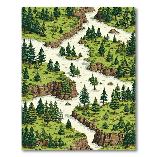 Lush Pine Forest River Canyon Rug