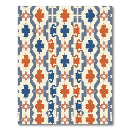 Cream Blue Orange Geometric Overlay Rug