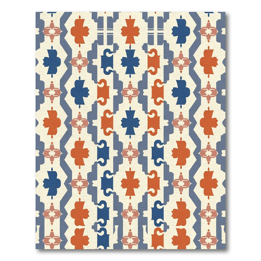 Cream Blue Orange Geometric Overlay Rug