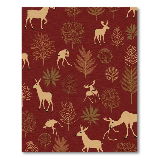 Rustic Deer Woodland Forest Scene Rug
