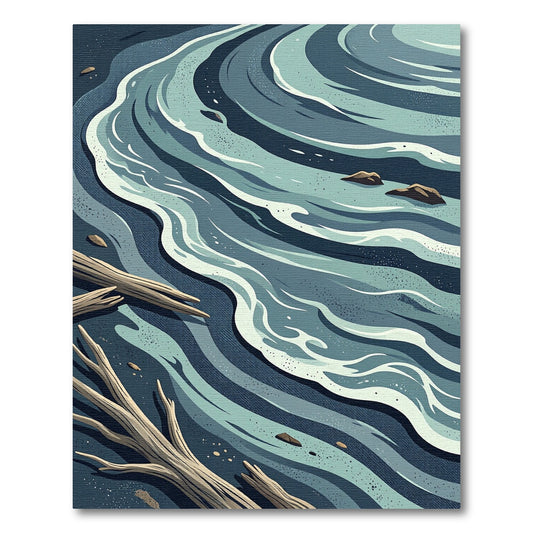Oceanic Blue Abstract Coastal Waves Rug
