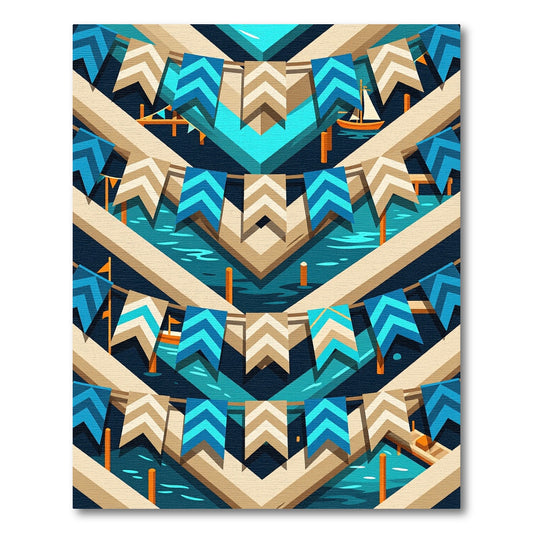 Geometric Navy Blue Nautical Bunting Rug