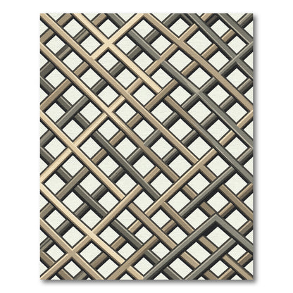 Modern Interlocking Gold and Slate Lattice Rug