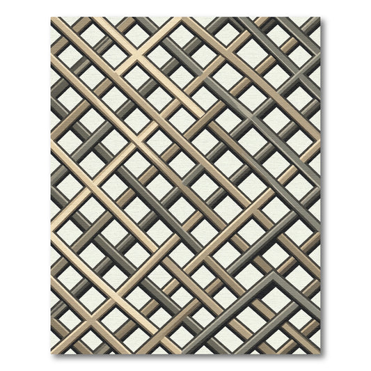 Modern Interlocking Gold and Slate Lattice Rug