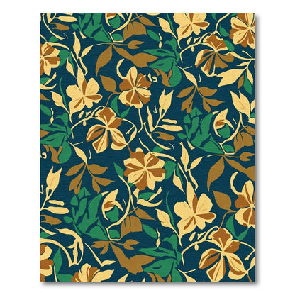 Navy Blue Golden Floral Vine Rug