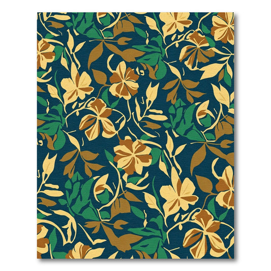 Navy Blue Golden Floral Vine Rug