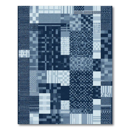 Indigo Patchwork Geometric Rectangle Rug