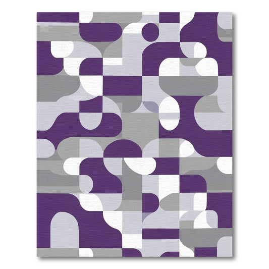 Purple Grey Abstract Geometric Mid Century Rug