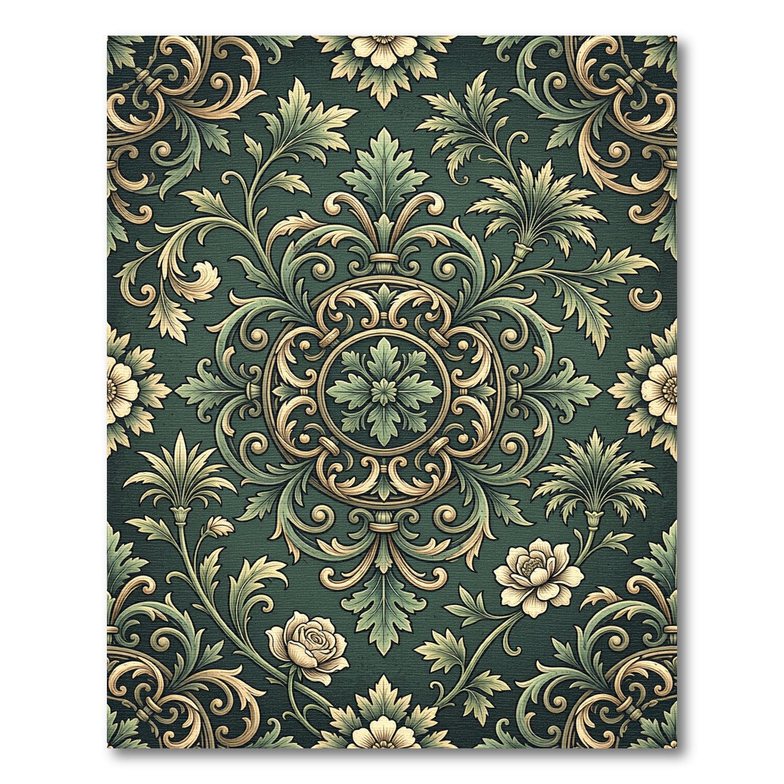 Elegant Dark Green Ornate Floral Medallion Rug