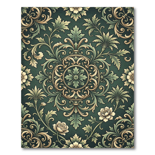 Elegant Dark Green Ornate Floral Medallion Rug