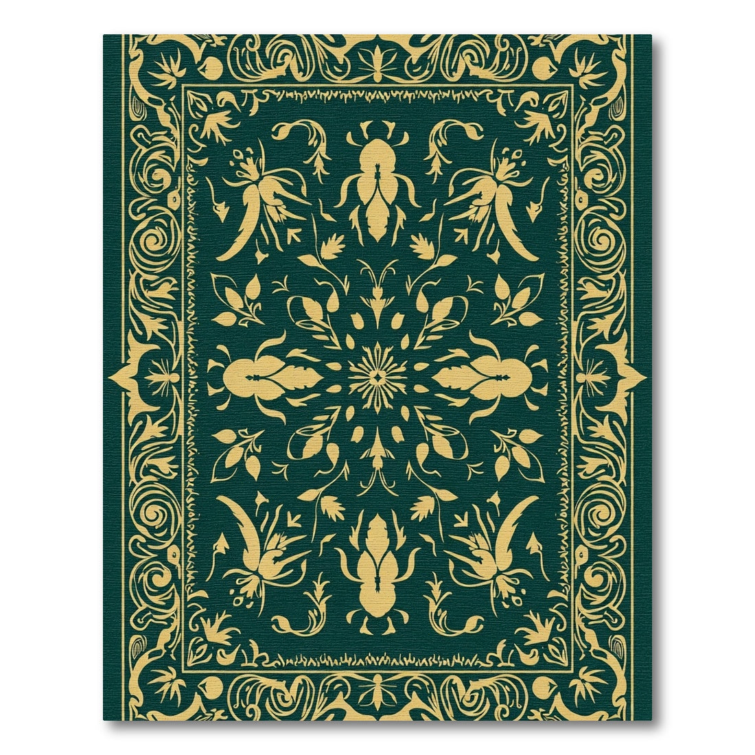Vintage Emerald Beetle Floral Medallion Rug