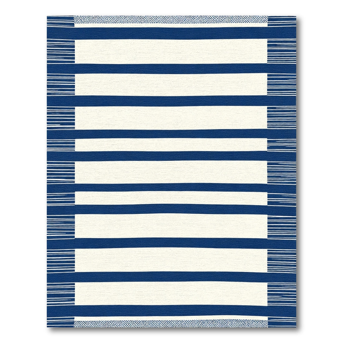 Navy Blue White Stripe Border Rug
