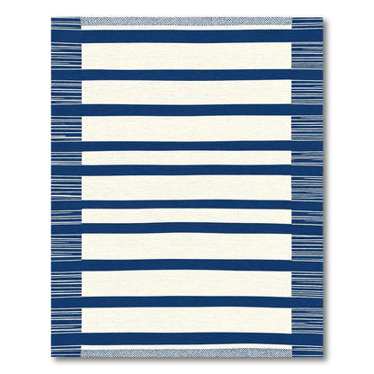 Navy Blue White Stripe Border Rug