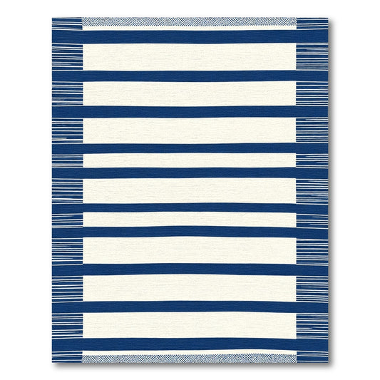 Navy Blue White Stripe Border Rug
