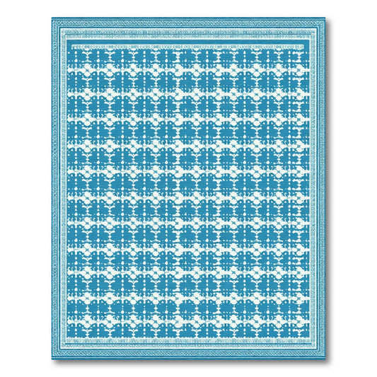 Aegean Blue Lattice Border Rug