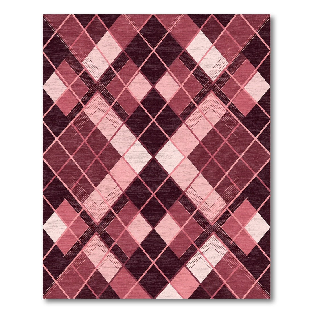Sophisticated Burgundy Pink Argyle Geometric Rug