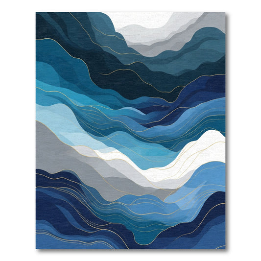 Deep Blue Gradient Wavy Landscape Rug