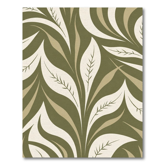 Olive Cream Stylized Leaf Swirl Rug