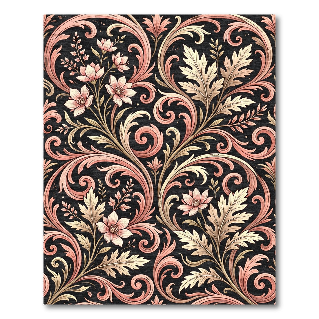 Elegant Blush Floral Damask Scroll Rug