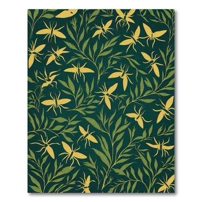 Golden Insects Green Foliage Rug