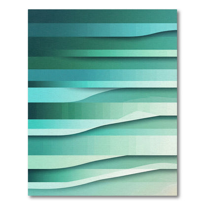 Gradient Teal Horizon Wavy Stripes Rug