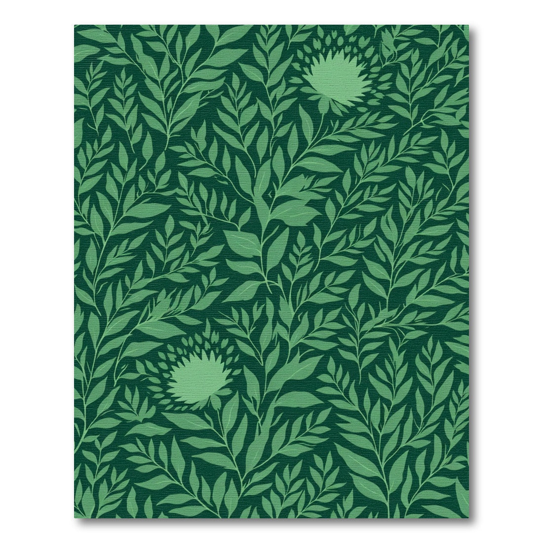 Deep Green Leafy Woodland Floral Rug