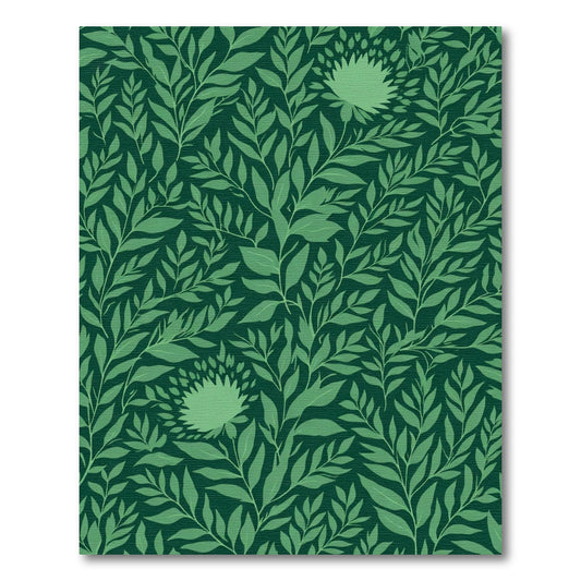 Deep Green Leafy Woodland Floral Rug