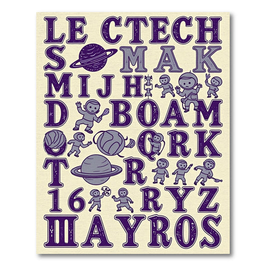 Space Alphabet With Astronauts Rug