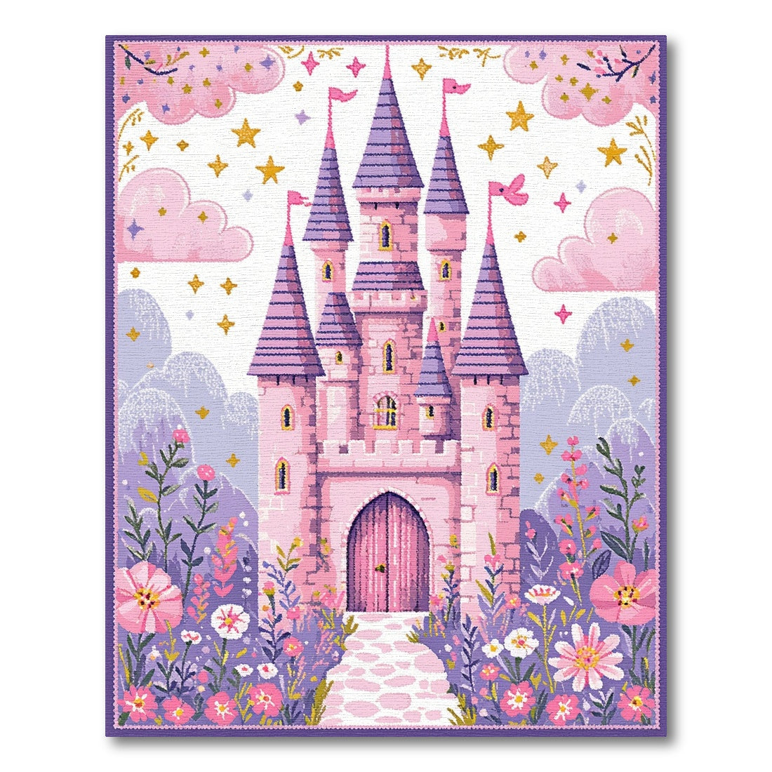 Whimsical Pink Purple Castle Floral Rug