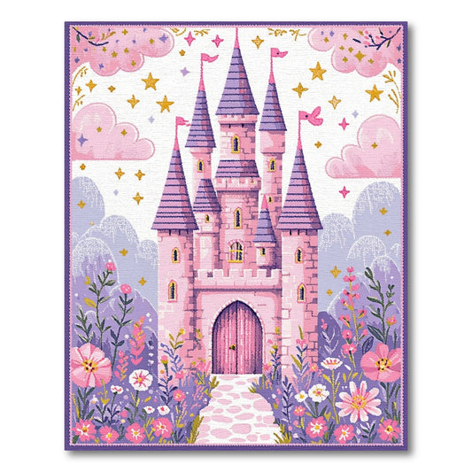 Whimsical Pink Purple Castle Floral Rug