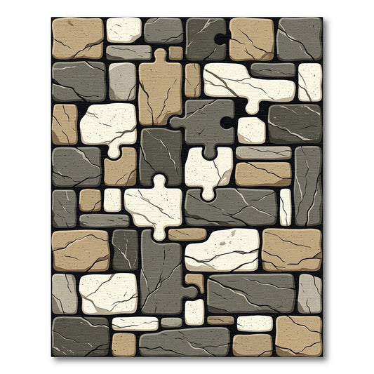 Earthy Stone Jigsaw Mosaic Grid Rug