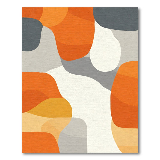 Modern Orange Gray Abstract Shapes Rug