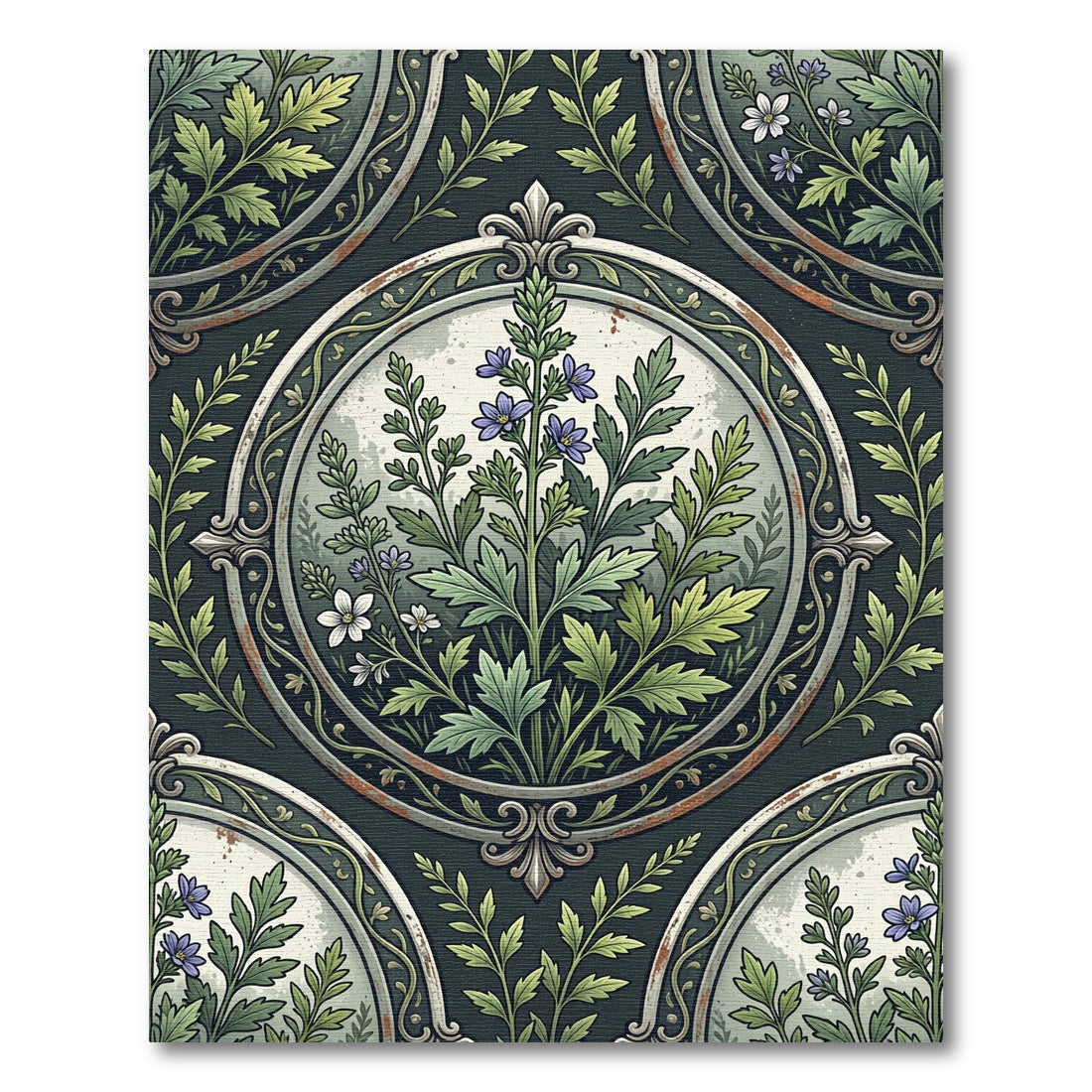 Vintage Botanical Herbal Inset Frame Rug