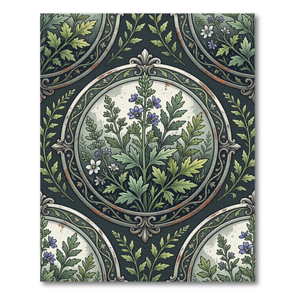 Vintage Botanical Herbal Inset Frame Rug