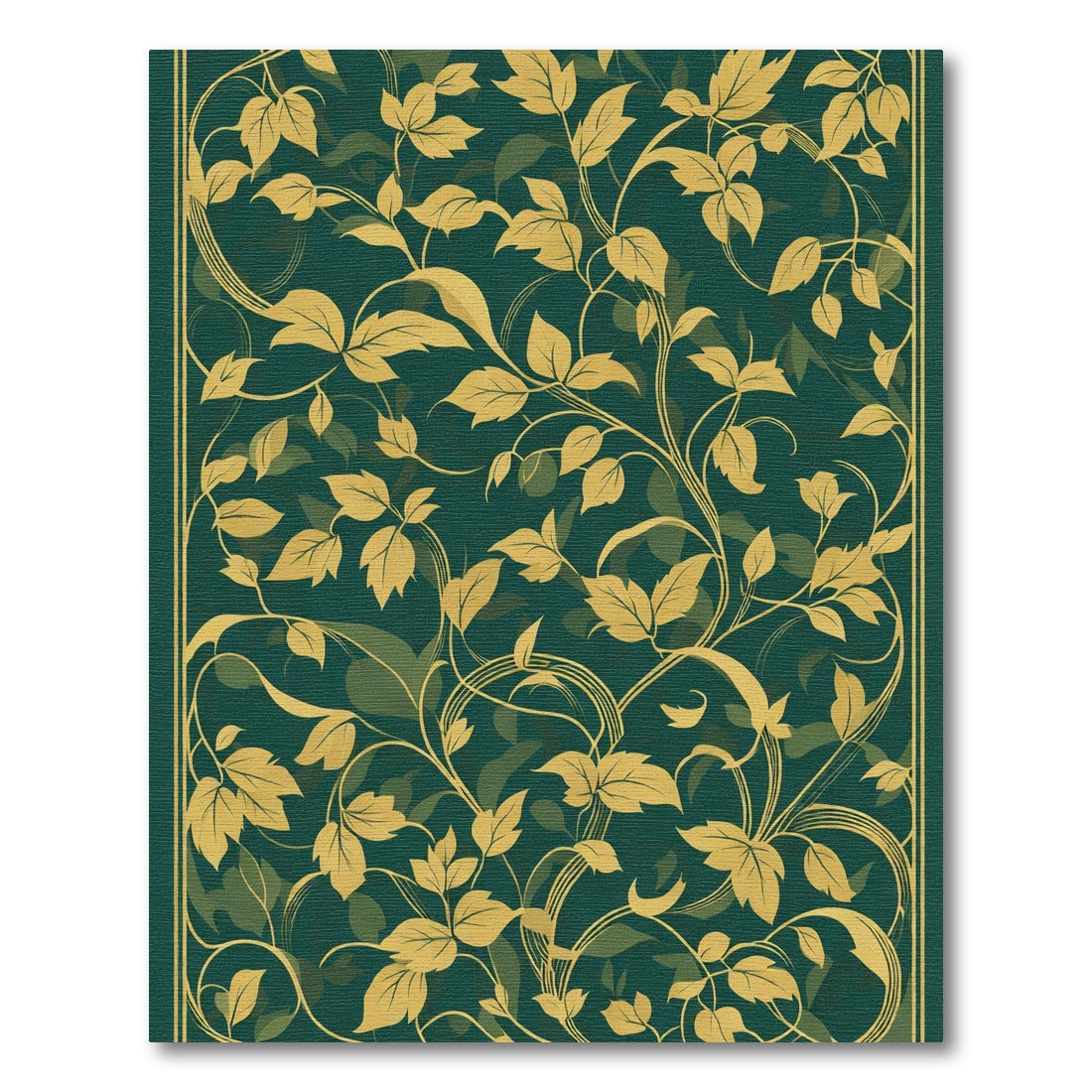 Emerald Green Golden Vine Scrolls Rug