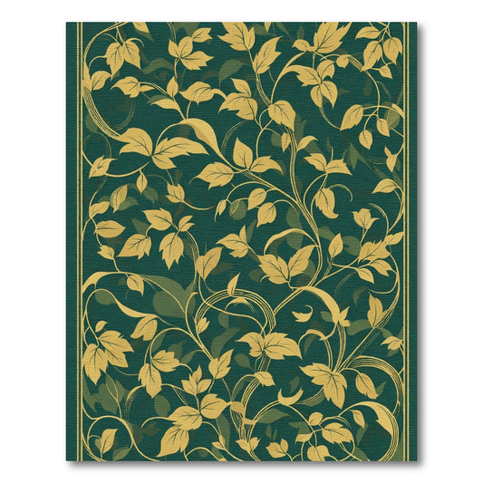 Emerald Green Golden Vine Scrolls Rug