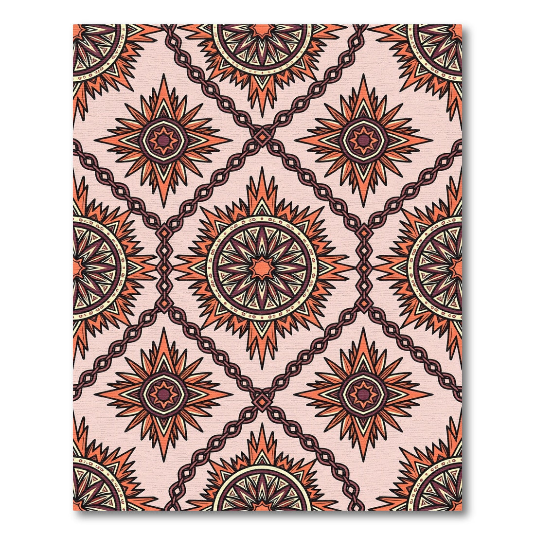Warm Orange Sunburst Medallion Chain Rug