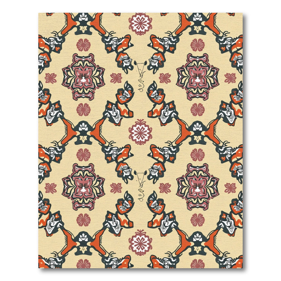 Orange Maroon Floral Motif Rug