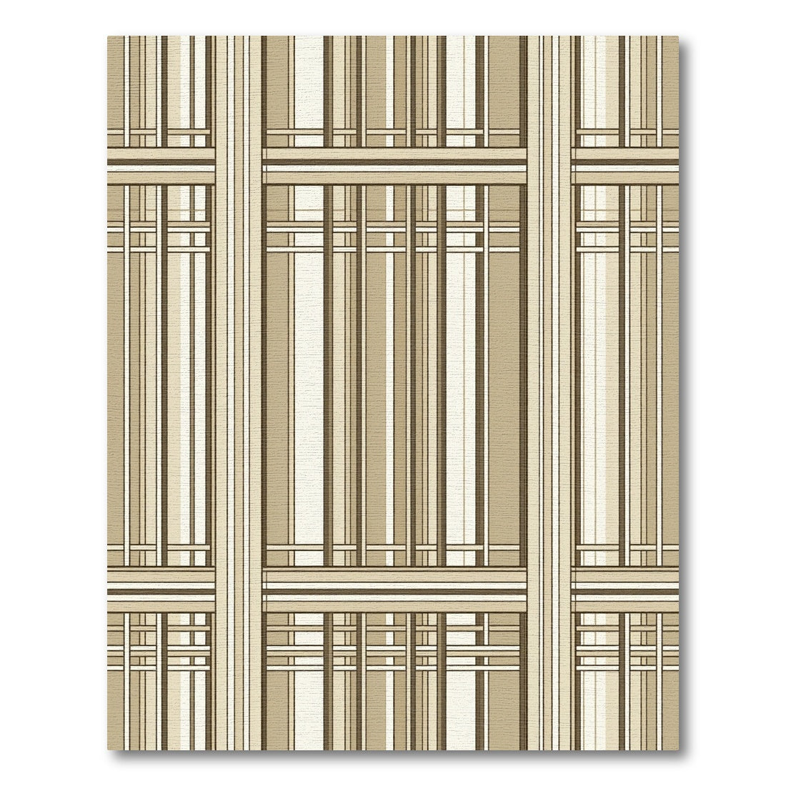 Neutral Beige Linear Grid Plaid Rug