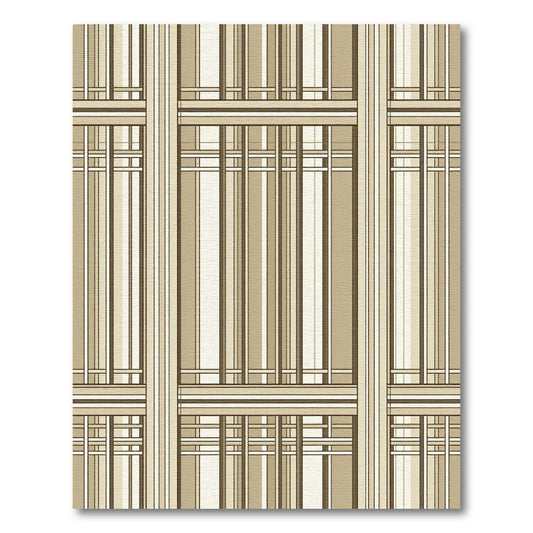 Neutral Beige Linear Grid Plaid Rug