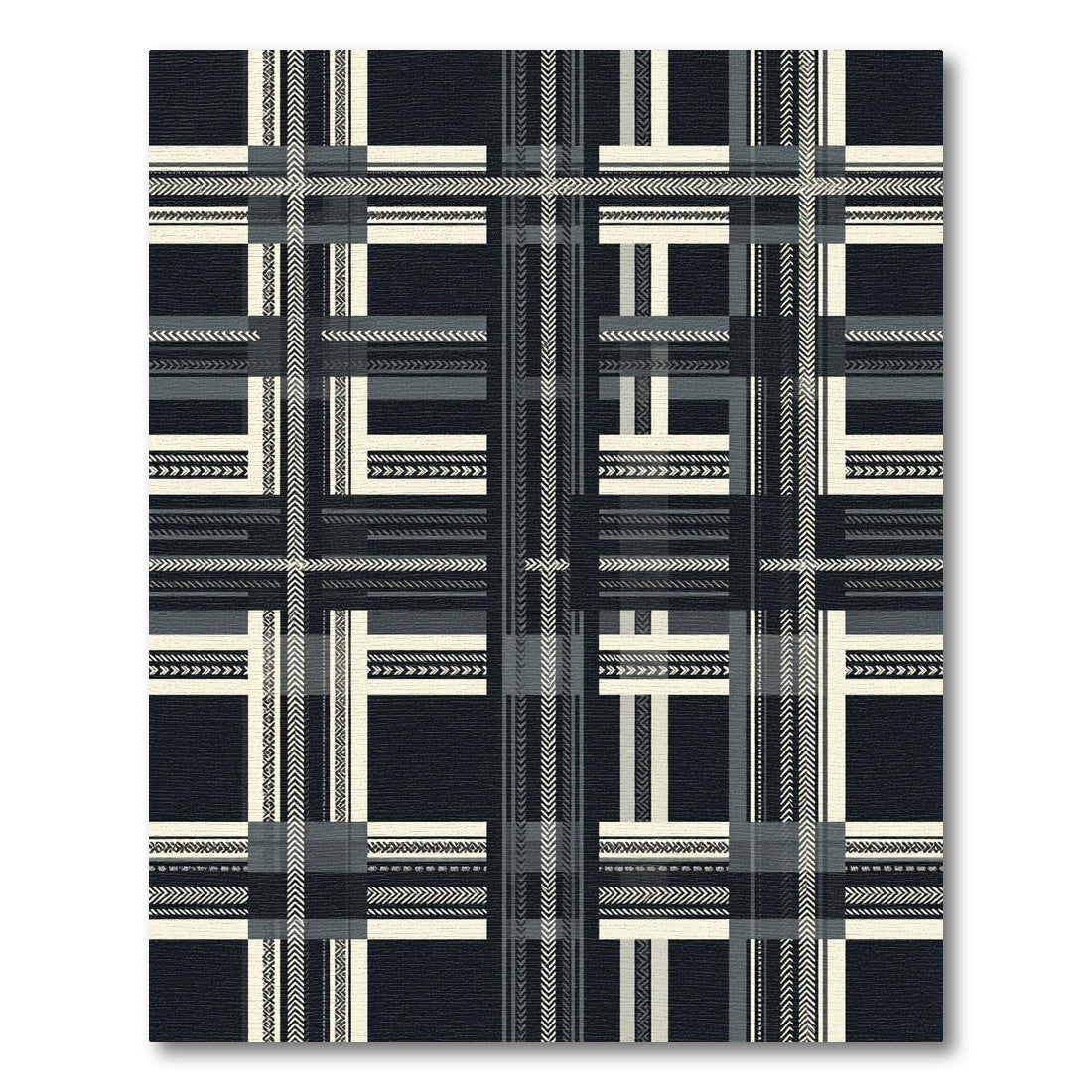 Monochrome Herringbone Plaid Geometric Grid Rug